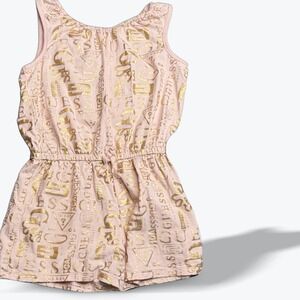 Guess Kids Pink Romper Gold Logo Print Sleeveless‎ One-Piece Size 10